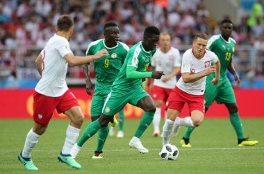 Moskova, Rusya - 19th Haziran 2018: Ismaila Sarr eylem sırasında FIFA Dünya Kupası Rusya 2018, H Grubu, futbol maç Polonya vs Senegal Spartak Stadium Moskova arasında