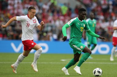 Moskova, Rusya - 19th Haziran 2018: Ismaila Sarr eylem sırasında FIFA Dünya Kupası Rusya 2018, H Grubu, futbol maç Polonya vs Senegal Spartak Stadium Moskova arasında