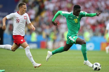 Moskova, Rusya - 19th Haziran 2018: Ismaila Sarr eylem sırasında FIFA Dünya Kupası Rusya 2018, H Grubu, futbol maç Polonya vs Senegal Spartak Stadium Moskova arasında