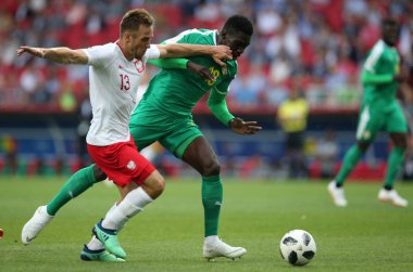 Moskova, Rusya - 19th Haziran 2018: Ismaila Sarr eylem sırasında FIFA Dünya Kupası Rusya 2018, H Grubu, futbol maç Polonya vs Senegal Spartak Stadium Moskova arasında