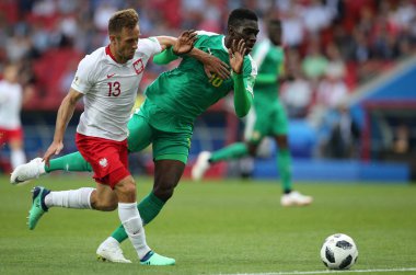 Moskova, Rusya - 19th Haziran 2018: Ismaila Sarr eylem sırasında FIFA Dünya Kupası Rusya 2018, H Grubu, futbol maç Polonya vs Senegal Spartak Stadium Moskova arasında