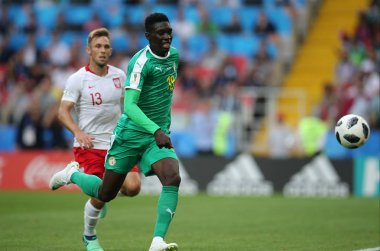 Moskova, Rusya - 19th Haziran 2018: Ismaila Sarr eylem sırasında FIFA Dünya Kupası Rusya 2018, H Grubu, futbol maç Polonya vs Senegal Spartak Stadium Moskova arasında