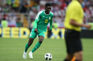 Moskova, Rusya - 19th Haziran 2018: Ismaila Sarr eylem sırasında FIFA Dünya Kupası Rusya 2018, H Grubu, futbol maç Polonya vs Senegal Spartak Stadium Moskova arasında