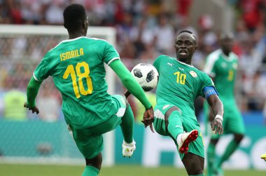 Moskova, Rusya - 19th Haziran 2018: Sadio adam eylem sırasında FIFA Dünya Kupası Rusya 2018, H Grubu, futbol maç Polonya vs Senegal Spartak Stadium Moskova arasında