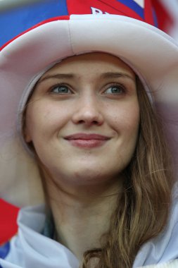 Moskova, Rusya - 19th Haziran 2018: FIFA Dünya Kupası Rusya 2018, H Grubu, futbol tribünlerde Polonya ve Senegal taraftarlara Polonya vs Senegal Moscow Spartak Stadyumu arasında eşleme.