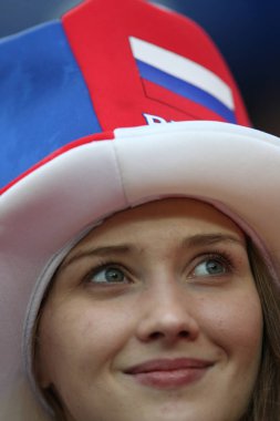 Moskova, Rusya - 19th Haziran 2018: FIFA Dünya Kupası Rusya 2018, H Grubu, futbol tribünlerde Polonya ve Senegal taraftarlara Polonya vs Senegal Moscow Spartak Stadyumu arasında eşleme.