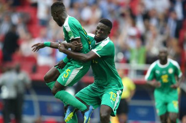 Moskova, Rusya - 19th Haziran 2018: Idrissa Gueye kutluyor gol FIFA Dünya Kupası Rusya 2018, H Grubu, futbol maç Polonya vs Senegal Spartak Stadium Moskova arasında