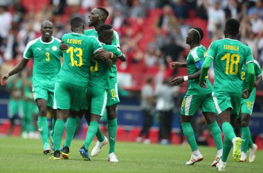 Moskova, Rusya - 19th Haziran 2018: Idrissa Gueye kutluyor gol FIFA Dünya Kupası Rusya 2018, H Grubu, futbol maç Polonya vs Senegal Spartak Stadium Moskova arasında