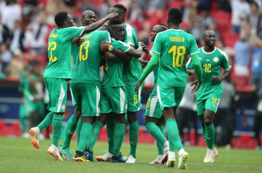 Moskova, Rusya - 19th Haziran 2018: Idrissa Gueye kutluyor gol FIFA Dünya Kupası Rusya 2018, H Grubu, futbol maç Polonya vs Senegal Spartak Stadium Moskova arasında