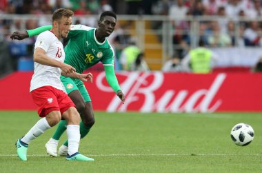 Moskova, Rusya - 19th Haziran 2018: Ismaila Sarr eylem sırasında FIFA Dünya Kupası Rusya 2018, H Grubu, futbol maç Polonya vs Senegal Spartak Stadium Moskova arasında