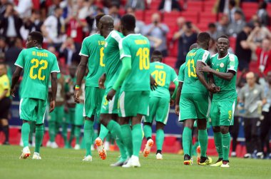 Moskova, Rusya - 19th Haziran 2018: Idrissa Gueye kutluyor gol FIFA Dünya Kupası Rusya 2018, H Grubu, futbol maç Polonya vs Senegal Spartak Stadium Moskova arasında