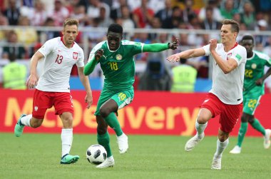 Moskova, Rusya - 19th Haziran 2018: Ismaila Sarr eylem sırasında FIFA Dünya Kupası Rusya 2018, H Grubu, futbol maç Polonya vs Senegal Spartak Stadium Moskova arasında