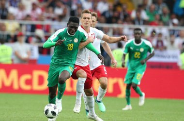 Moskova, Rusya - 19th Haziran 2018: Ismaila Sarr eylem sırasında FIFA Dünya Kupası Rusya 2018, H Grubu, futbol maç Polonya vs Senegal Spartak Stadium Moskova arasında