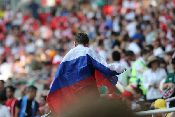 Moskova, Rusya - 19th Haziran 2018: FIFA Dünya Kupası Rusya 2018, H Grubu, futbol tribünlerde Polonya ve Senegal taraftarlara Polonya vs Senegal Moscow Spartak Stadyumu arasında eşleme.