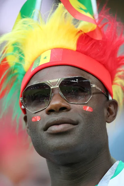 Moskova, Rusya - 19th Haziran 2018: FIFA Dünya Kupası Rusya 2018, H Grubu, futbol tribünlerde Polonya ve Senegal taraftarlara Polonya vs Senegal Moscow Spartak Stadyumu arasında eşleme.