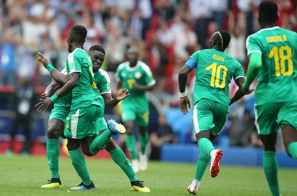 Moskova, Rusya - 19th Haziran 2018: Idrissa Gueye kutluyor gol FIFA Dünya Kupası Rusya 2018, H Grubu, futbol maç Polonya vs Senegal Spartak Stadium Moskova arasında