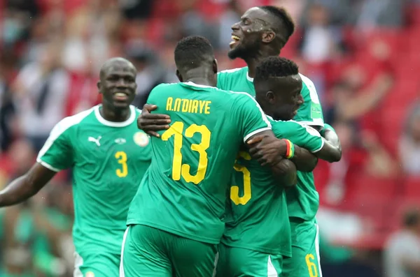 Moskova, Rusya - 19th Haziran 2018: Idrissa Gueye kutluyor gol FIFA Dünya Kupası Rusya 2018, H Grubu, futbol maç Polonya vs Senegal Spartak Stadium Moskova arasında