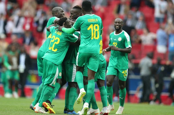 Moskova, Rusya - 19th Haziran 2018: Idrissa Gueye kutluyor gol FIFA Dünya Kupası Rusya 2018, H Grubu, futbol maç Polonya vs Senegal Spartak Stadium Moskova arasında