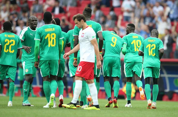 Moskova, Rusya - 19th Haziran 2018: Idrissa Gueye kutluyor gol FIFA Dünya Kupası Rusya 2018, H Grubu, futbol maç Polonya vs Senegal Spartak Stadium Moskova arasında