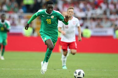 Moskova, Rusya - 19th Haziran 2018: Ismaila Sarr eylem sırasında FIFA Dünya Kupası Rusya 2018, H Grubu, futbol maç Polonya vs Senegal Spartak Stadium Moskova arasında