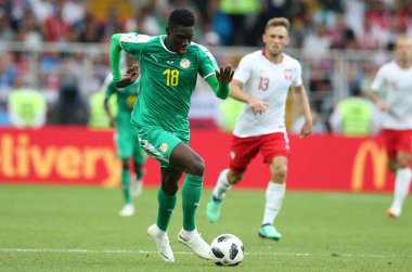 Moskova, Rusya - 19th Haziran 2018: Ismaila Sarr eylem sırasında FIFA Dünya Kupası Rusya 2018, H Grubu, futbol maç Polonya vs Senegal Spartak Stadium Moskova arasında