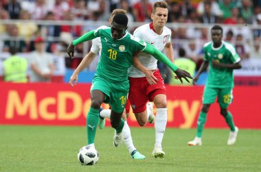 Moskova, Rusya - 19th Haziran 2018: Ismaila Sarr eylem sırasında FIFA Dünya Kupası Rusya 2018, H Grubu, futbol maç Polonya vs Senegal Spartak Stadium Moskova arasında