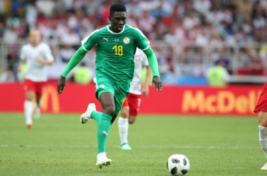 Moskova, Rusya - 19th Haziran 2018: Ismaila Sarr eylem sırasında FIFA Dünya Kupası Rusya 2018, H Grubu, futbol maç Polonya vs Senegal Spartak Stadium Moskova arasında