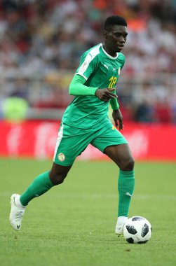 Moskova, Rusya - 19th Haziran 2018: Ismaila Sarr eylem sırasında FIFA Dünya Kupası Rusya 2018, H Grubu, futbol maç Polonya vs Senegal Spartak Stadium Moskova arasında