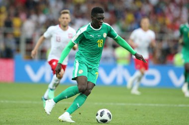 Moskova, Rusya - 19th Haziran 2018: Ismaila Sarr eylem sırasında FIFA Dünya Kupası Rusya 2018, H Grubu, futbol maç Polonya vs Senegal Spartak Stadium Moskova arasında