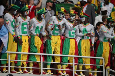 Moskova, Rusya - 19th Haziran 2018: FIFA Dünya Kupası Rusya 2018, H Grubu, futbol tribünlerde taraftarlara Senegal Polonya vs Senegal Moscow Spartak Stadyumu arasında eşleme.