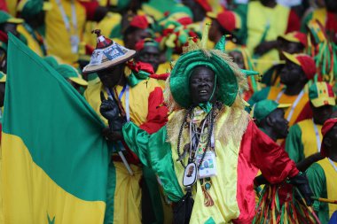 Moskova, Rusya - 19th Haziran 2018: FIFA Dünya Kupası Rusya 2018, H Grubu, futbol tribünlerde taraftarlara Senegal Polonya vs Senegal Moscow Spartak Stadyumu arasında eşleme.