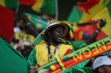 Moskova, Rusya - 19th Haziran 2018: FIFA Dünya Kupası Rusya 2018, H Grubu, futbol tribünlerde taraftarlara Senegal Polonya vs Senegal Moscow Spartak Stadyumu arasında eşleme.