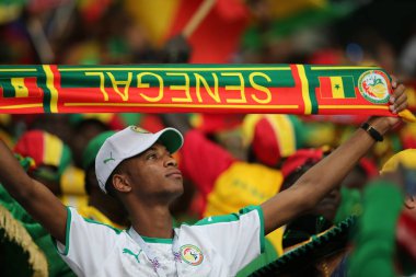 Moskova, Rusya - 19th Haziran 2018: FIFA Dünya Kupası Rusya 2018, H Grubu, futbol tribünlerde taraftarlara Senegal Polonya vs Senegal Moscow Spartak Stadyumu arasında eşleme.