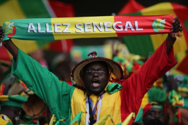 Moskova, Rusya - 19th Haziran 2018: FIFA Dünya Kupası Rusya 2018, H Grubu, futbol tribünlerde taraftarlara Senegal Polonya vs Senegal Moscow Spartak Stadyumu arasında eşleme.