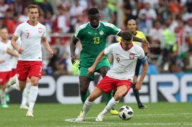 19.06.2018. Moskova, Rusya: Robert Lewandowski eylem sırasında FIFA Dünya Kupası Rusya 2018, H Grubu, futbol Polonya v Senegal Moscow Spartak Stadyumu arasında eşleme.