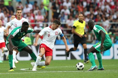19.06.2018. Moskova, Rusya: Robert Lewandowski eylem sırasında FIFA Dünya Kupası Rusya 2018, H Grubu, futbol Polonya v Senegal Moscow Spartak Stadyumu arasında eşleme.