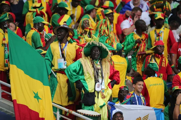 Moskova, Rusya - 19th Haziran 2018: FIFA Dünya Kupası Rusya 2018, H Grubu, futbol tribünlerde taraftarlara Senegal Polonya vs Senegal Moscow Spartak Stadyumu arasında eşleme.
