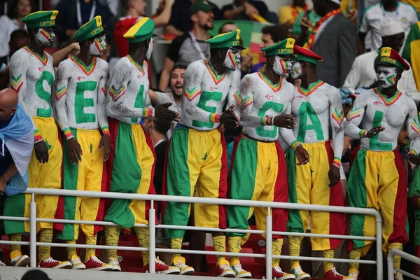 Moskova, Rusya - 19th Haziran 2018: FIFA Dünya Kupası Rusya 2018, H Grubu, futbol tribünlerde taraftarlara Senegal Polonya vs Senegal Moscow Spartak Stadyumu arasında eşleme.