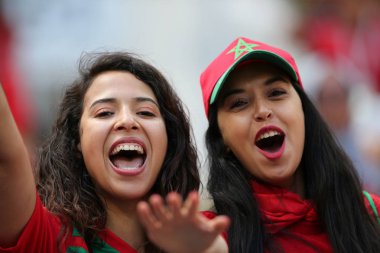 20.06.2018. Moskova, Rusya: Fas ve Portekiz hayranları FIFA Dünya Kupası Rusya 2018, B grubu, futbol maçında Portekiz V Fas Moskova'da Lujniki Stadyumu arasında.