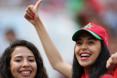 20.06.2018. Moskova, Rusya: Fas ve Portekiz hayranları FIFA Dünya Kupası Rusya 2018, B grubu, futbol maçında Portekiz V Fas Moskova'da Lujniki Stadyumu arasında.