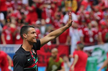 20.06.2018. Moskova, Rusya: FIFA Dünya Kupası Rusya 2018, B grubu, futbol maçı Portekiz V Fas Moskova'da Lujniki Stadyumu arasında Cristiano Ronaldo eğitim.