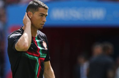 20.06.2018. Moskova, Rusya: FIFA Dünya Kupası Rusya 2018, B grubu, futbol maçı Portekiz V Fas Moskova'da Lujniki Stadyumu arasında Cristiano Ronaldo eğitim.