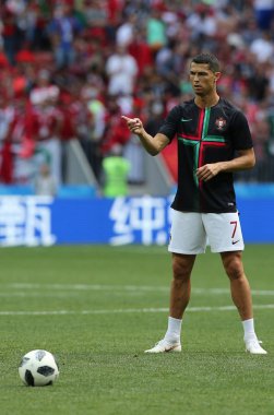 20.06.2018. Moskova, Rusya: FIFA Dünya Kupası Rusya 2018, B grubu, futbol maçı Portekiz V Fas Moskova'da Lujniki Stadyumu arasında Cristiano Ronaldo eğitim.