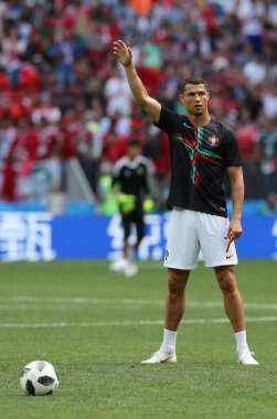 20.06.2018. Moskova, Rusya: FIFA Dünya Kupası Rusya 2018, B grubu, futbol maçı Portekiz V Fas Moskova'da Lujniki Stadyumu arasında Cristiano Ronaldo eğitim.