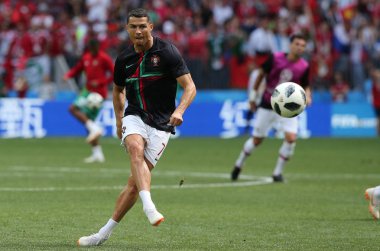 20.06.2018. Moskova, Rusya: FIFA Dünya Kupası Rusya 2018, B grubu, futbol maçı Portekiz V Fas Moskova'da Lujniki Stadyumu arasında Cristiano Ronaldo eğitim.