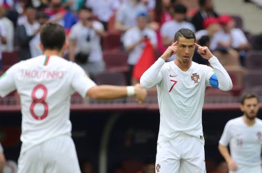 20.06.2018. Moskova, Rusya: Cristiano Ronaldo FIFA Dünya Kupası Rusya 2018, B grubu, futbol sırasında eylem maç arasında Portekiz V Fas Moskova'da Lujniki Stadyumu.