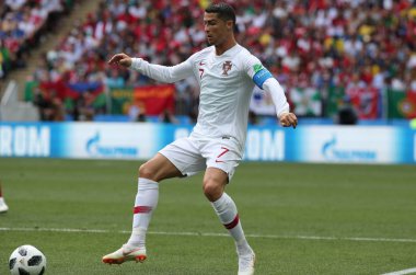 20.06.2018. Moskova, Rusya: Cristiano Ronaldo FIFA Dünya Kupası Rusya 2018, B grubu, futbol sırasında eylem maç arasında Portekiz V Fas Moskova'da Lujniki Stadyumu.