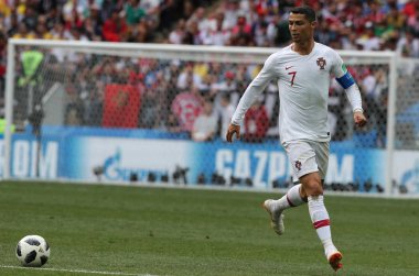 20.06.2018. Moskova, Rusya: Cristiano Ronaldo FIFA Dünya Kupası Rusya 2018, B grubu, futbol sırasında eylem maç arasında Portekiz V Fas Moskova'da Lujniki Stadyumu.