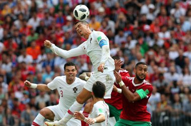 20.06.2018. Moskova, Rusya: Cristiano Ronaldo FIFA Dünya Kupası Rusya 2018, B grubu, futbol sırasında eylem maç arasında Portekiz V Fas Moskova'da Lujniki Stadyumu.