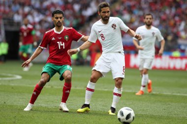 20.06.2018. Moskova, Rusya: Joao Moutinho eylem sırasında FIFA Dünya Kupası Rusya 2018, B grubu, futbol Portekiz V Fas Moskova'da Lujniki Stadyumu arasında eşleme.